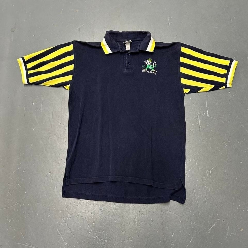 Vintage 90s Notre dame fighting Irish zubaz striped sleeve polo shirt